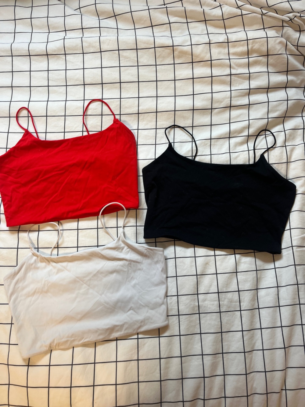 Garage Red, Black, White Spaghetti Strap Tank Crop Tops